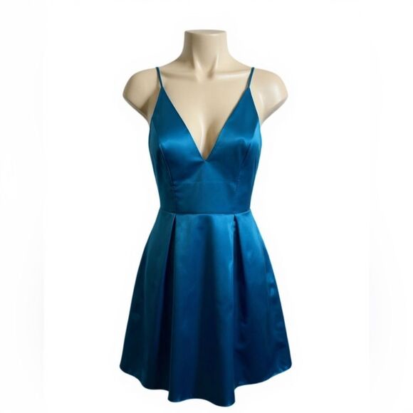 TopShop Peacock Blue Spaghetti Strap Satin Mini Dress Prom Cocktail. Size 2 - Picture 1 of 12